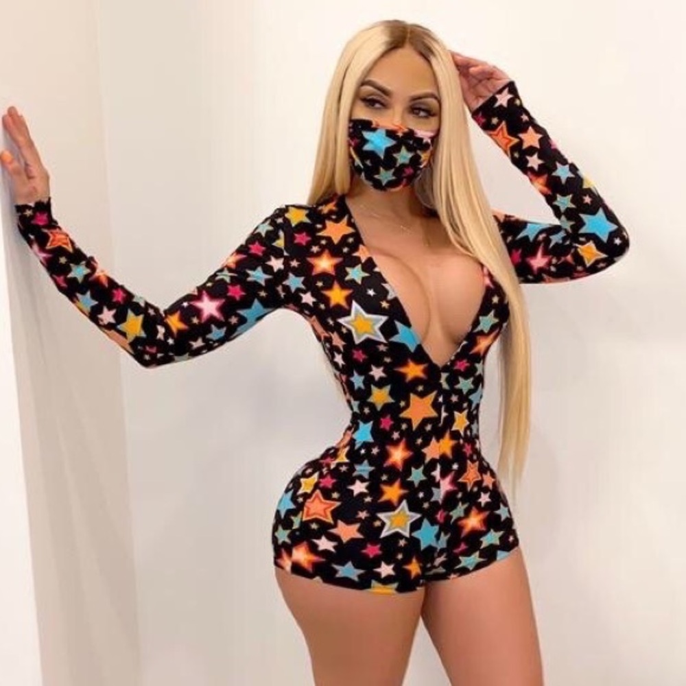 Cute Sexy Star Pattern Romper Onesie pajamas w/ Mask
